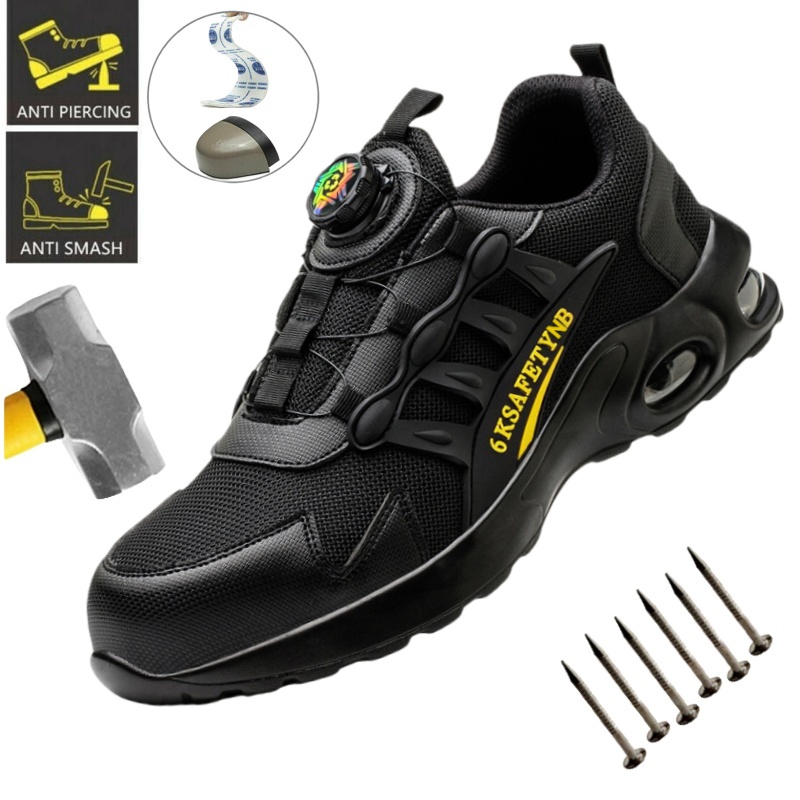Women'S Shoes For Tennis - รองเท้าเซฟตี้แบบหมุนปุ่ม รองเท้าเซฟตี้หัวเหล็กสำหรับผู้ชายและผู้หญิง รองเท้าทำงานแบบมีเบาะรองรับอากาศ รองเท้าเซฟตี้แบบระบายอากาศ รองเท้าผ้าใบเซฟตี้