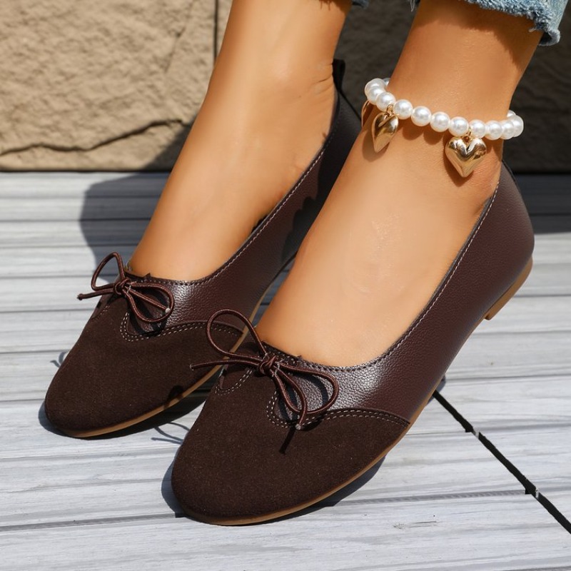Women'S Shoes Clogs - รองเท้าส้นแบนแบบสวมสำหรับผู้หญิง, รองเท้าทำงานสีพื้นสำหรับฤดูใบไม้ผลิและฤดูใบไม้ร่วง, รองเท้าใส่ในบ้านน้ำหนักเบาประดับโบว์