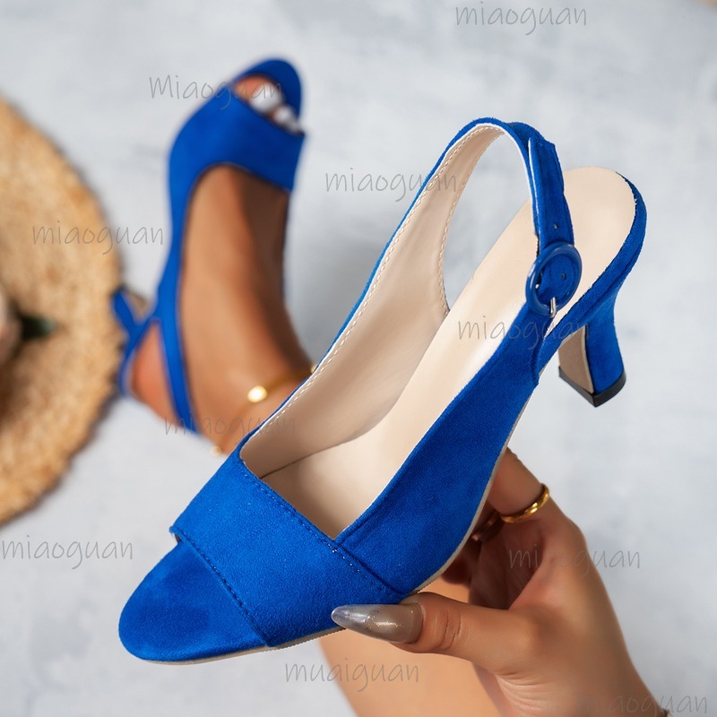 Peep Toe Heels - รองเท้าส้นสูงแบบเปิดนิ้วเท้า หนังกลับ สำหรับผู้หญิง ไซส์ 35-43 แฟชั่นฤดูใบไม้ผลิและฤดูร้อน