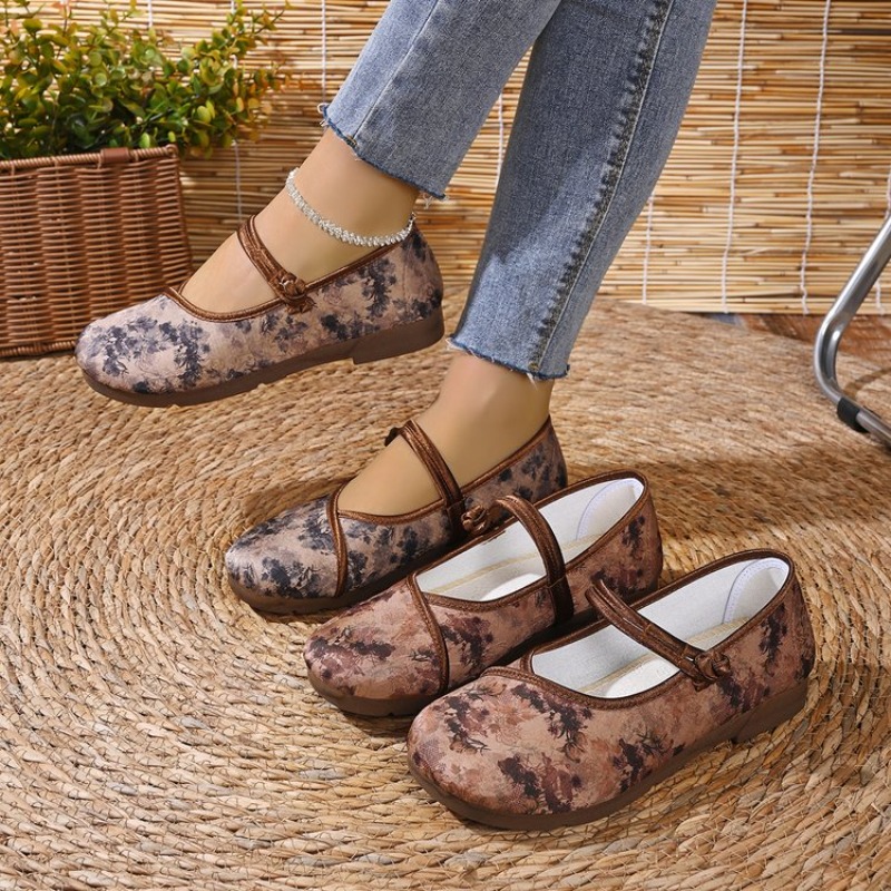 Square Toe Mule - รองเท้าแฟลตผู้หญิง ดีไซน์แบบแมรี่เจน สำหรับสุภาพสตรี หัวกลม นุ่ม สวมใส่สบาย