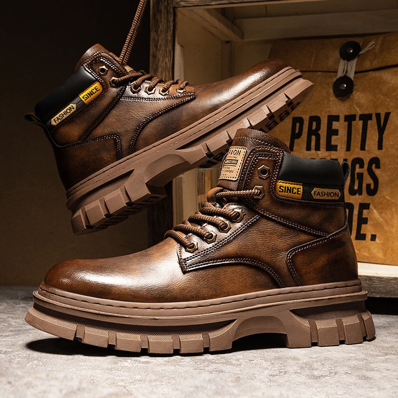 Suede Ankle Boot - Vintage Men Platformข้อเท้ารองเท้าฤดูใบไม้ร่วงฤดูหนาวอังกฤษเชลซีรองเท้าหนังกลางแจ้งลื่นสบายๆรองเท้าทํางานBotas Hombre
