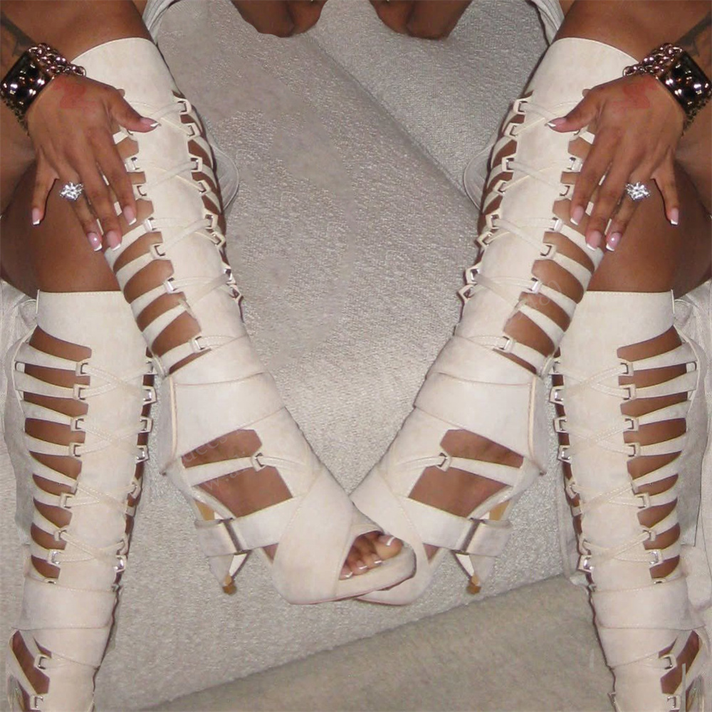 Gladiator Sandal Women - รองเท้าบูทส้นสูงแบบเปิดนิ้วเท้า Gladiator Hollow Belt Buckle รุ่นใหม่ประจำฤดูร้อนปี