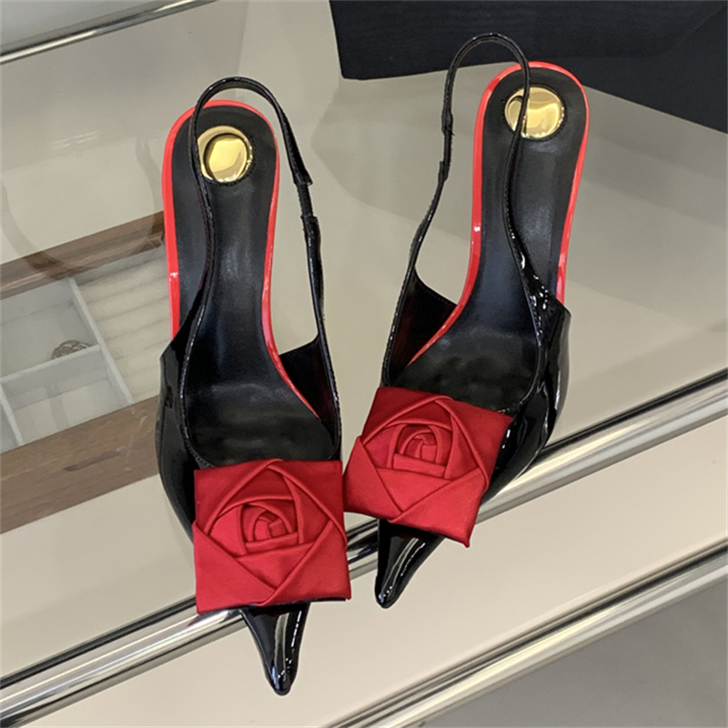Patent Leather Pump - รองเท้าส้นสูงแบบสวม Eilyken ดีไซน์ดอกไม้ หนังแก้ว แฟชั่นสำหรับผู้หญิง รองเท้าส้นเข็มแบบมีสายรัด