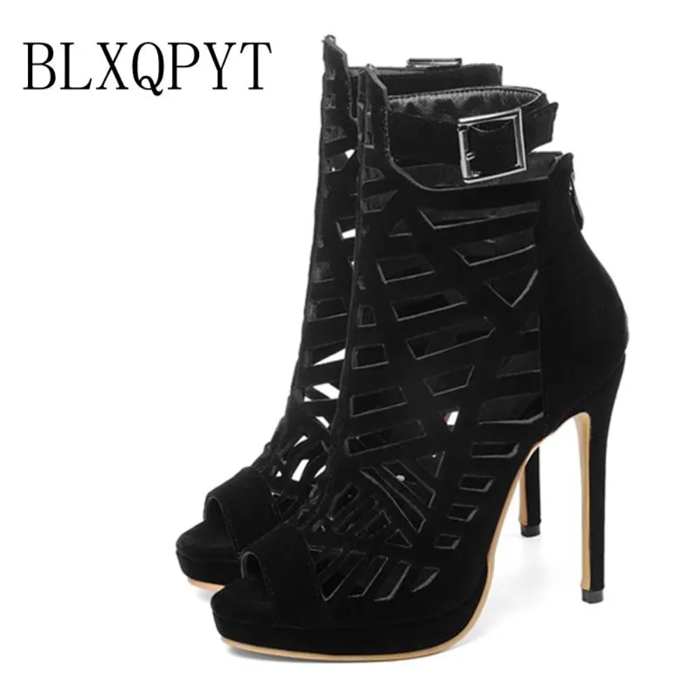 Gladiator Sandal Women - รองเท้าส้นสูง BLXQPY ไซส์ใหญ่พิเศษ 28-52 รองเท้าส้นสูงแฟชั่นผู้หญิงแบบเปิดนิ้วเท้า ซิปหลัง