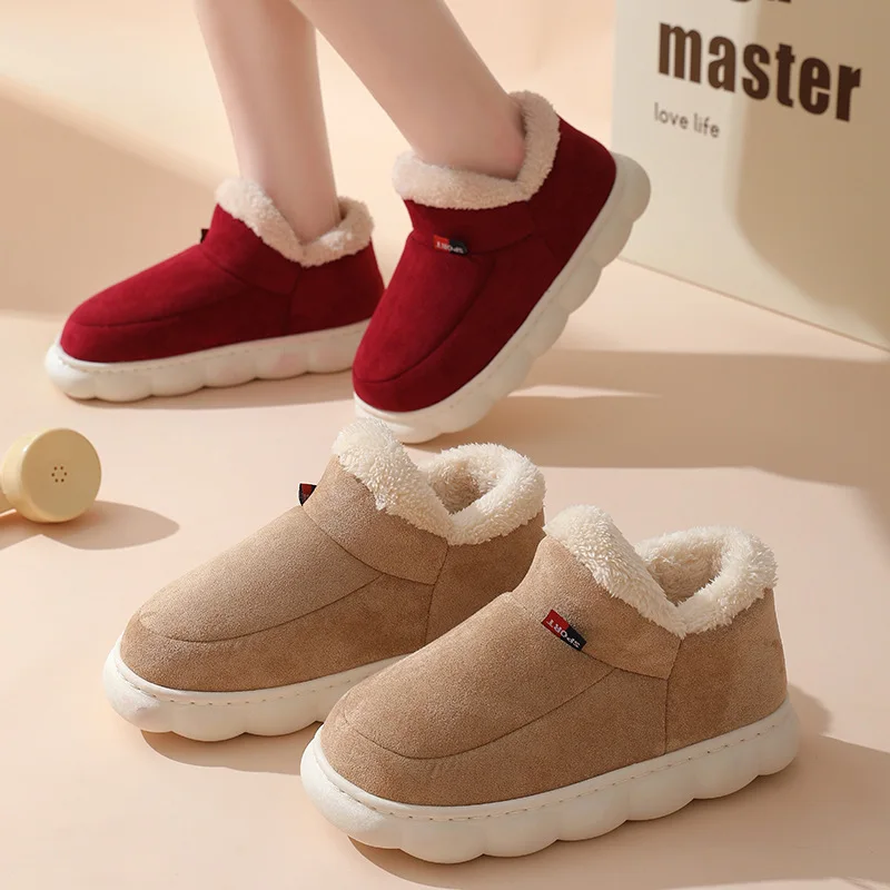 Women Shoes Size To Men - รองเท้าลำลองใส่ในบ้านสำหรับฤดูหนาว ปี 2025 รองเท้าผู้หญิง รองเท้าผ้าฝ้ายอุ่นสำหรับใส่กลางแจ้ง รองเท้าผู้หญิงแบบสวมในบ้านบุขนนุ่ม