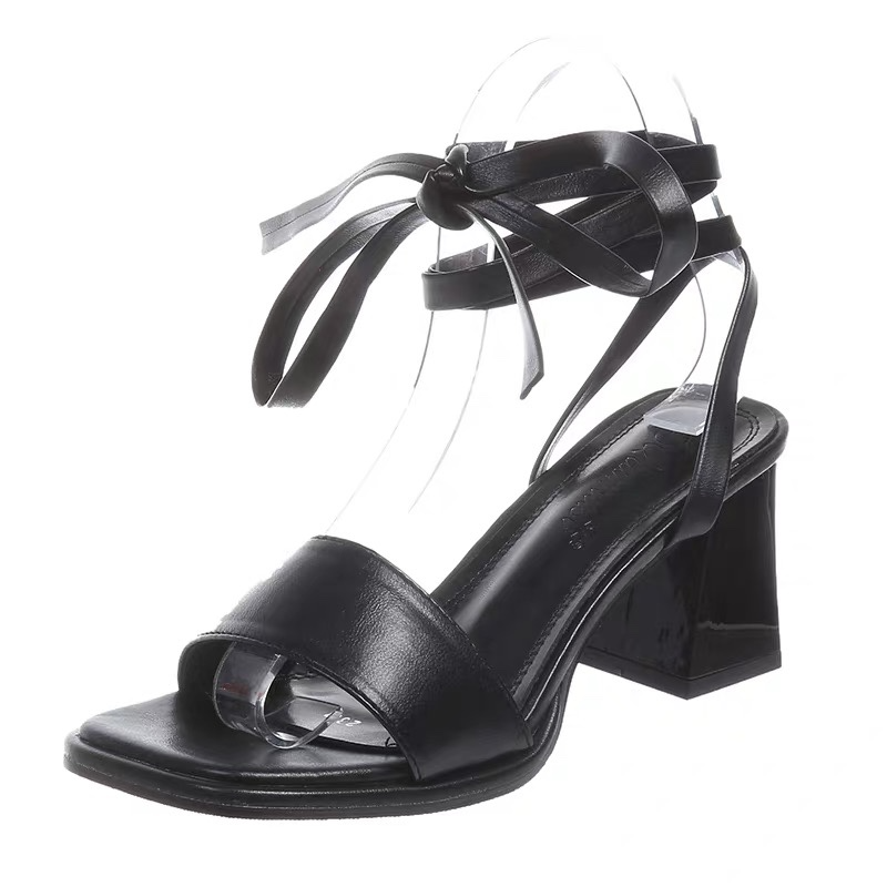 Gladiator Sandal Women - รองเท้าผู้หญิงแฟชั่นฤดูร้อนปี 2026 แบบผูกเชือกสไตล์โรมัน ส้นสูงทรงบล็อก สำหรับงานปาร์ตี้ หัวเหลี่ยม