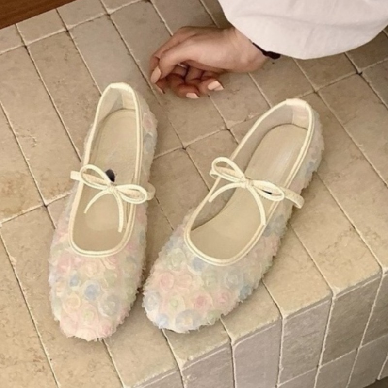 Women'S Shoes Temu - รองเท้าแมรี่เจนตาข่ายลายกุหลาบจีนแบบใหม่ รุ่นอ่อนโยน ประจำฤดูใบไม้ผลิและฤดูร้อนปี 2026 พร้อมโบว์น่ารัก พื้นรองเท้านุ่ม