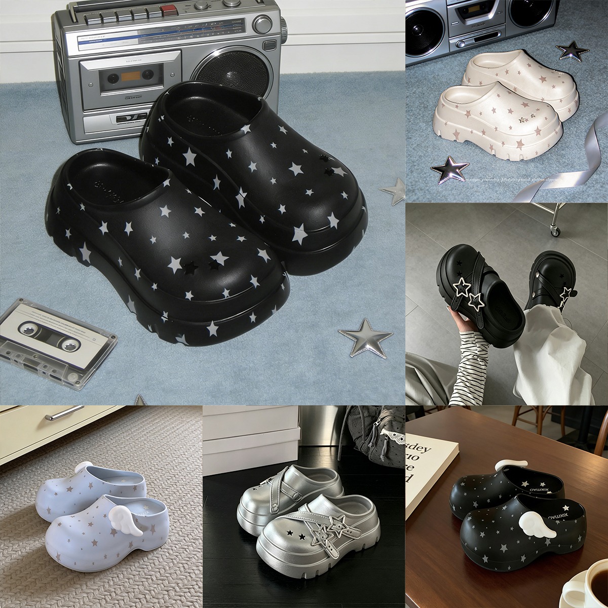Women'S Shoes Clogs - รองเท้าแตะแพลตฟอร์มใหม่สำหรับฤดูร้อนสำหรับผู้หญิง ดีไซน์ดาวสไตล์ Y2K รองเท้าหัวโตแพลตฟอร์ม รองเท้าชายหาดกลางแจ้งสุดเท่ รองเท้าแตะลำลองพื้นหนา