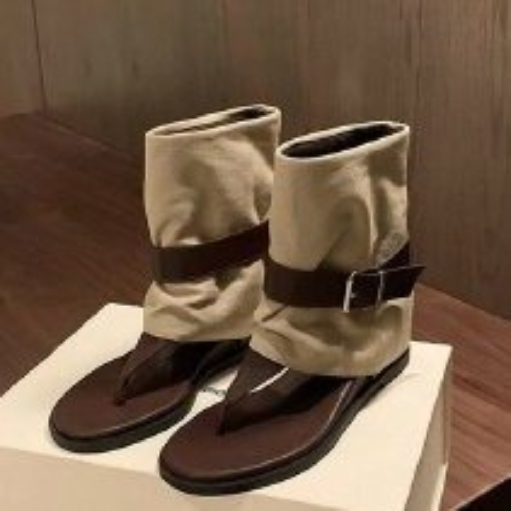 Gladiator Sandal Women - รองเท้าแตะแบบมีห่วงรัดนิ้วเท้าสีวินเทจสำหรับผู้หญิง, รองเท้าบูทแบบโรมันหนังกลับพับได้พร้อมหัวเข็มขัด, รองเท้ากลาดิเอเตอร์ส้นแบนสำหรับผู้หญิง