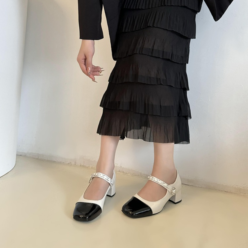 รองเท้าส้นสูงแบบหนาประดับมุก ร - Square Toe Mule บทวิจารณ์และราคา